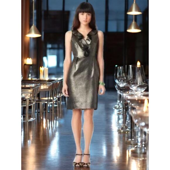 NWT - Kate Spade Gold Metallic Ruffle Vannie Dress Size: 8 - Picture 3 of 6